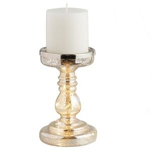 Silver mercury glass LED pillar candle stand